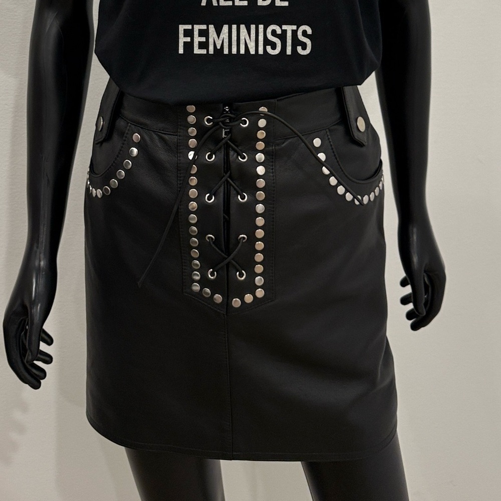 NEW Alessandra Rich Lamb Leather Studded Corset Lace Up mini skirt 40 Selfridges